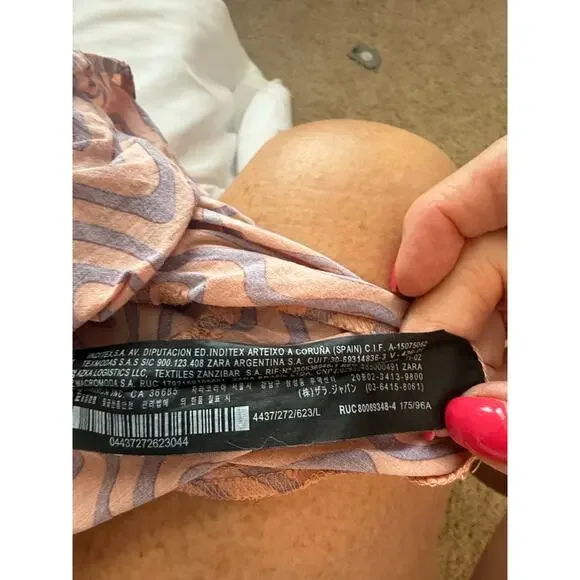 Zara Printed Midi Dress with Ruffled Hem Salmon US L - Picture 7 of 8